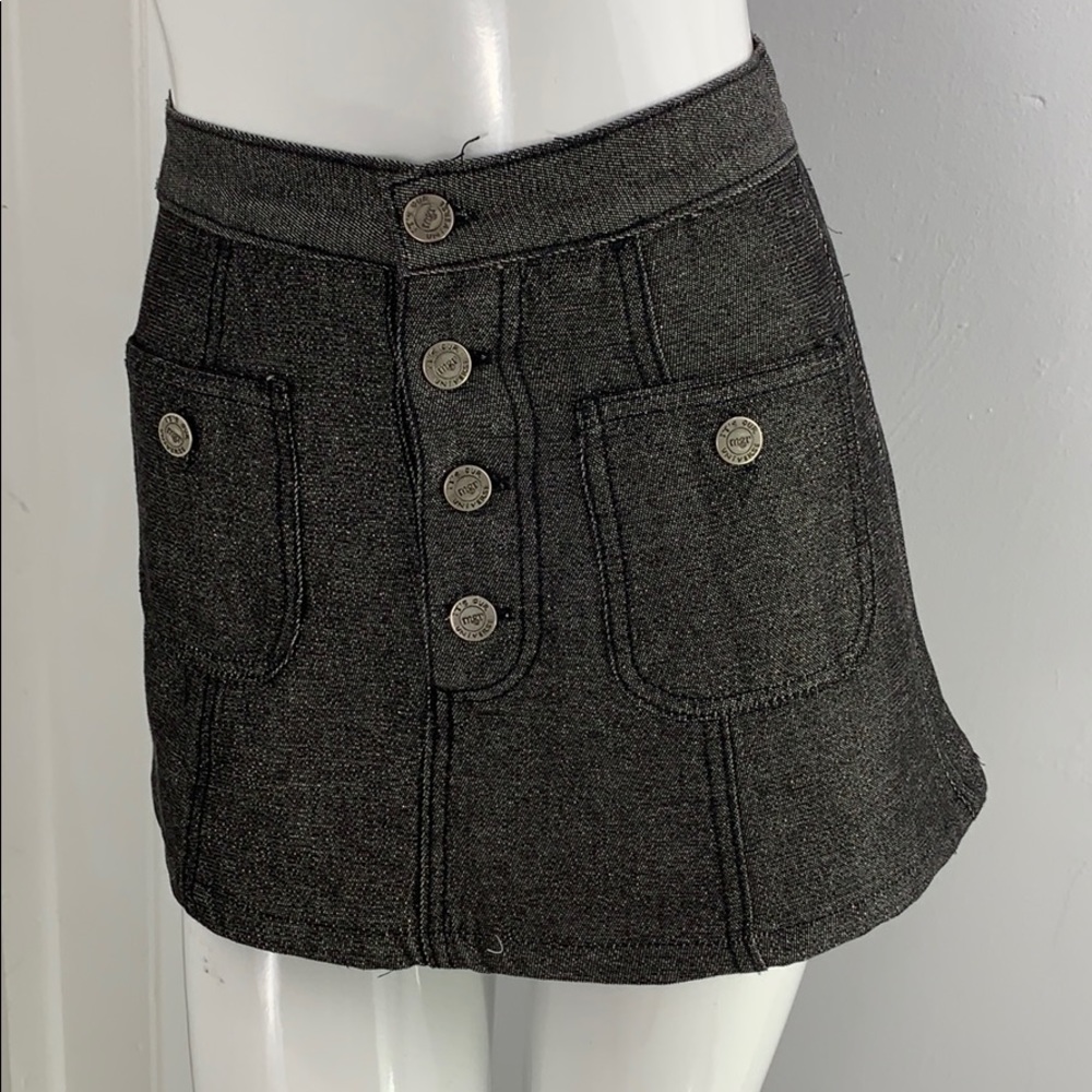 MGR Metallic silver gray button up shimmer mini skirt